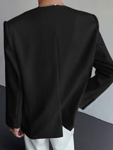Men's Floral Embellished Shoulder Pad V Neck Long Sleeve Blazer SKUL43807