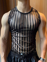 Mens Sheer Striped Crew Neck Sleeveless Tank SKUK67979