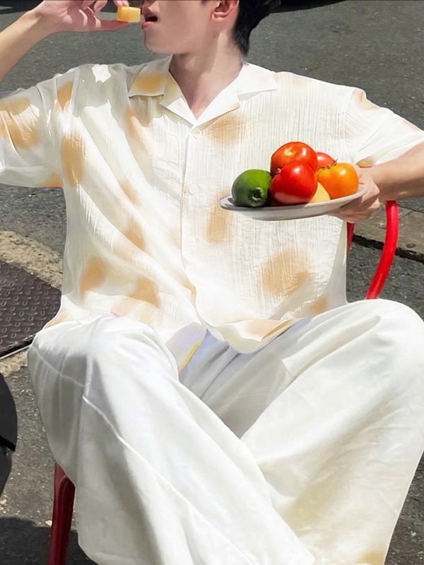 Men's Gradient Polka Dot Print Short Sleeve Shirt SKUL42242