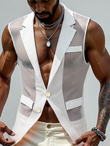 Men's Sheer Striped Casual Waistcoat SKUL19008