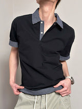Mens Plaid Colorblock Short Sleeve Shirt SKUL10742