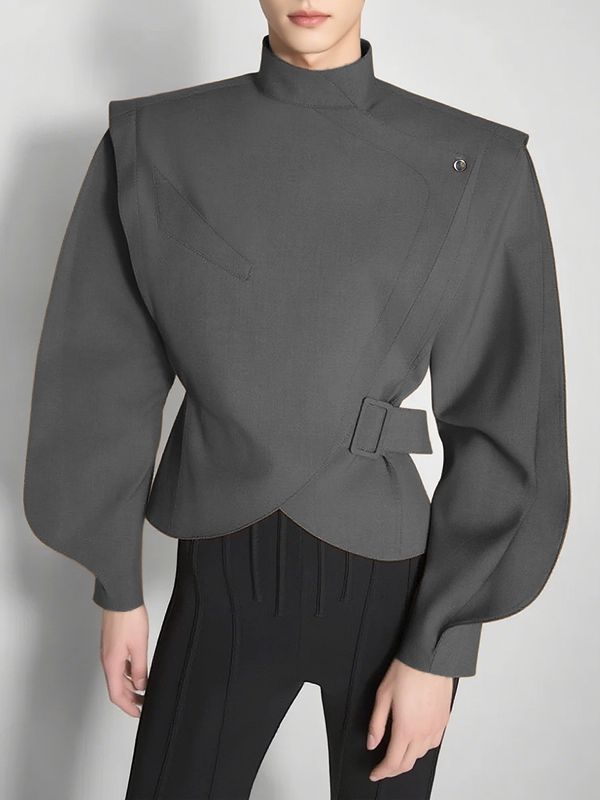 Men's Deconstructed Adjustable Buckle Waist Long Sleeve Jacket SKUL35242