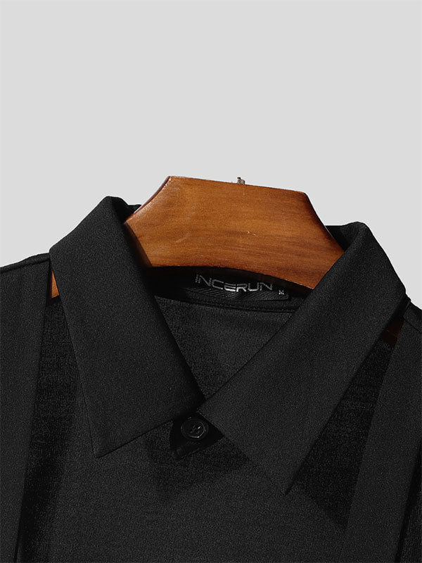 Mens Solid Color Textured Hollow-Out V-Neck Tank SKUL17051