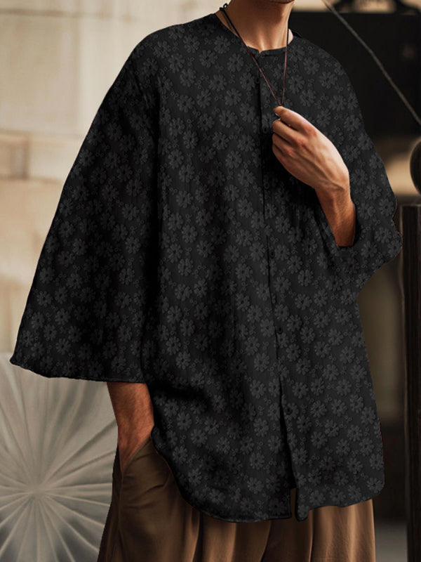 Men's Solid Jacquard Texture Short Sleeve Shirt SKUL26572