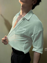 Men's Sheer Textured Long Sleeve Shirt SKUL51940