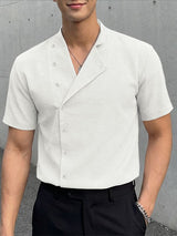 Men's Single Row Button Textured Short Sleeve Shirt SKUL56072