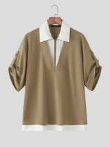 Men's Color Block V Neck Short Sleeve T-Shirt SKUL38892