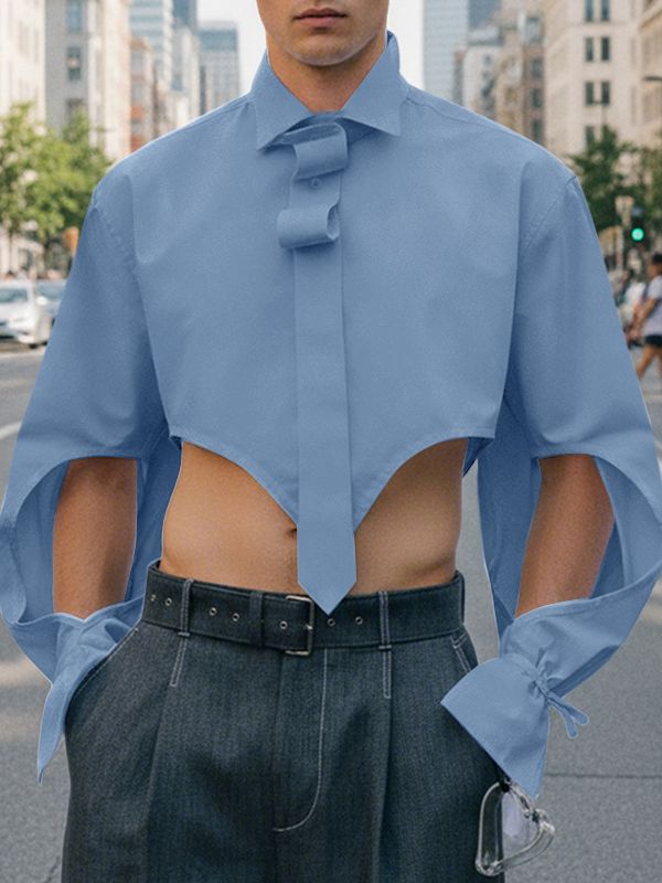 Men's Cutout Cropped Long Sleeve Shirt SKUL41680