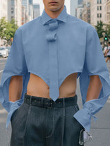 Men's Cutout Cropped Long Sleeve Shirt SKUL41680