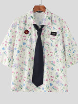 Men's Floral Print Tie Short Sleeve Shirt SKUL36411