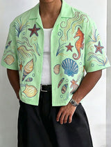 Men's Resort Vacation Lightweight Ocean Sea Life Graphic Cuban Collar Short Sleeve Shirt SKUL54692
