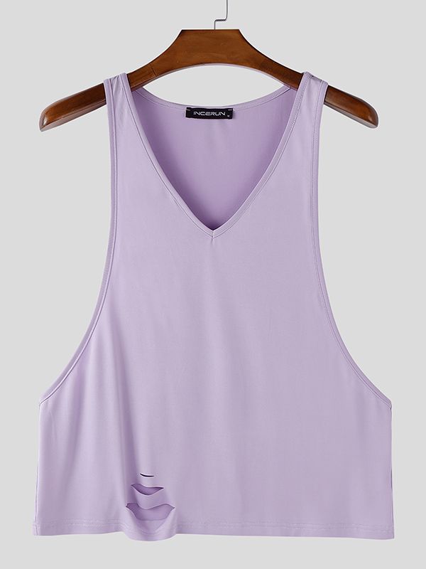 Men's Solid Color Distressed Strap Tank SKUL47745
