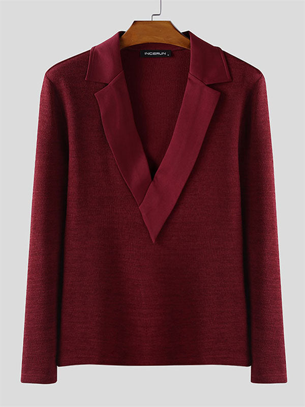 Men's Solid Color Knit Long Sleeve Sweater SKUL31942