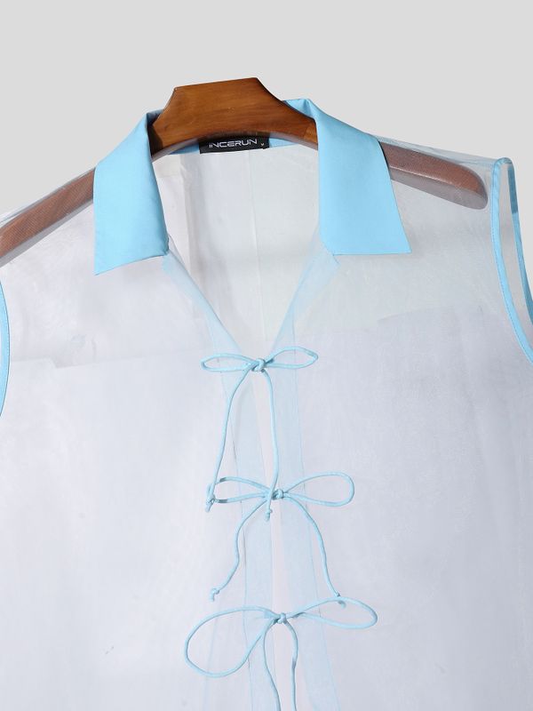 Men's Avant-Garde Longline Sheer Organza Sleeveless Shirt SKUL60268