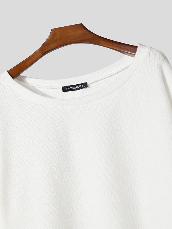 Men's Sheer Lace Patchwork Off Shoulder Long Sleeve T-shirt SKUL43611