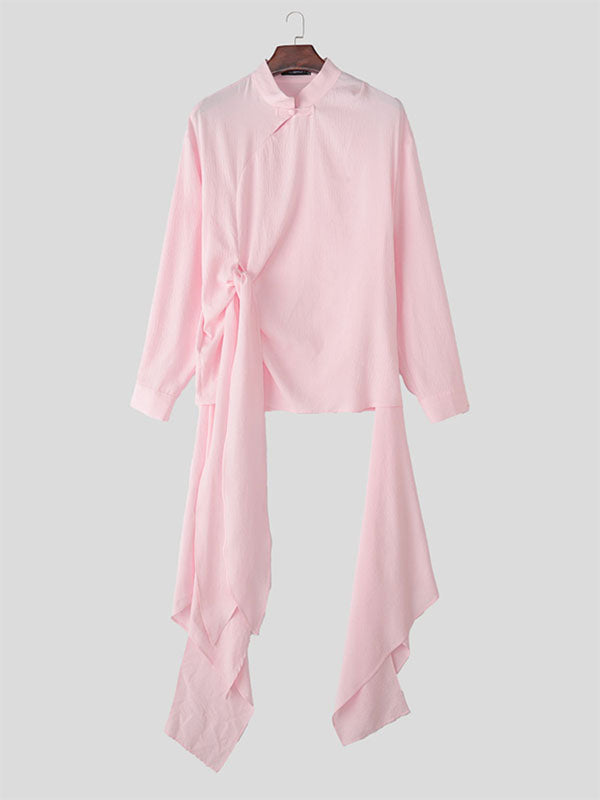 Men's Irregular Hem Long Sleeve Shirt SKUL29558