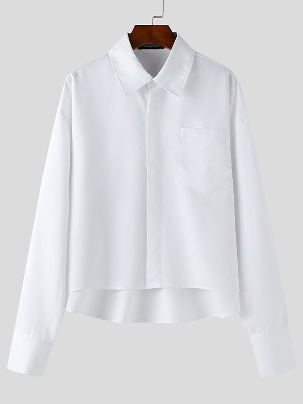 Mens Solid Color Cropped Long-Sleeve Shirt SKUL03004