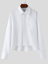 Mens Solid Color Cropped Long-Sleeve Shirt SKUL03004