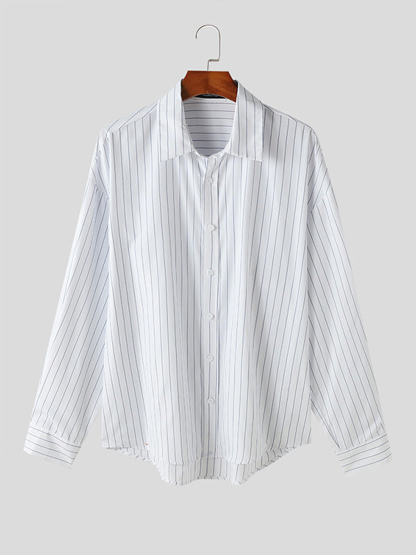 Mens Solid Loose Striped Long Sleeve Shirt SKUK67010