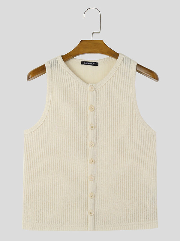 Mens Solid Knit Textured Sleeveless Vest SKUK63657