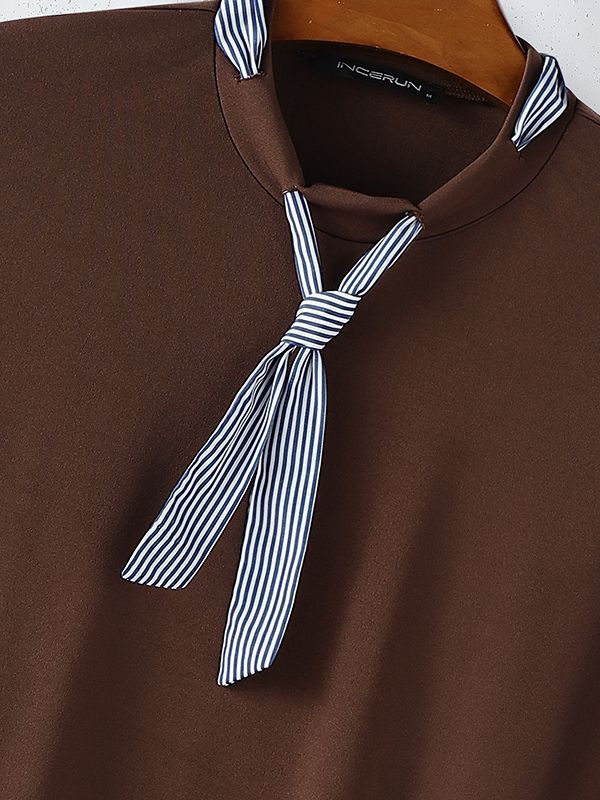 Men's Striped Tie Patchwork Long Sleeve T-Shirt SKUL37286