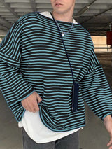 Men's Stripe Knit Loose Long Sleeve T-shirt SKUL43916