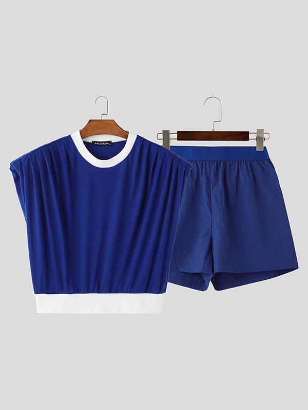 Mens Colorblock Stretch Cropped Two Pieces Outfit SKUK92686