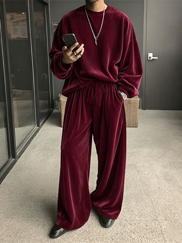 Men's Luxury Velour Oversized Crewneck Two Pieces Outfit SKUL79023