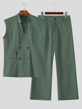 Men's Elegant Double-Breasted Stand Collar Two Pieces Outfit SKUL77311
