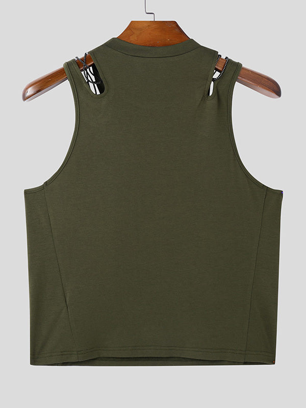 Mens Cutout Paneled Textured Sleeveless Tank SKUK92636