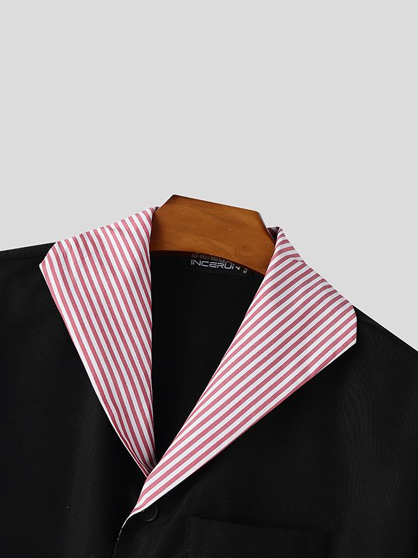 Men's Striped Contrast Collar Short Sleeve Shirt SKUL47936