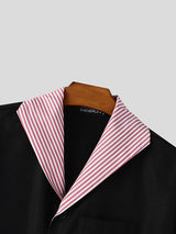 Men's Striped Contrast Collar Short Sleeve Shirt SKUL47936