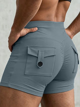 Men's Booty-Shaping High Stretch Scrunch Butt High Waist Cargo Pocket Booty Short SKUL68425