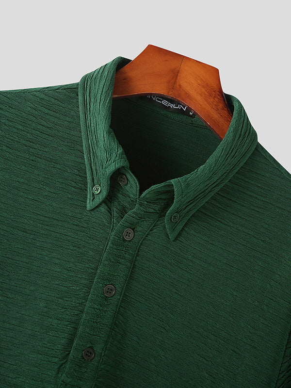 Mens Seersucker Button Down Collar Golf Shirt SKUK05202