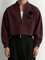 Men's Zen Minimalist Art Exhibition 3D Rose Flower Deep V-Neck Shirt SKUL85401