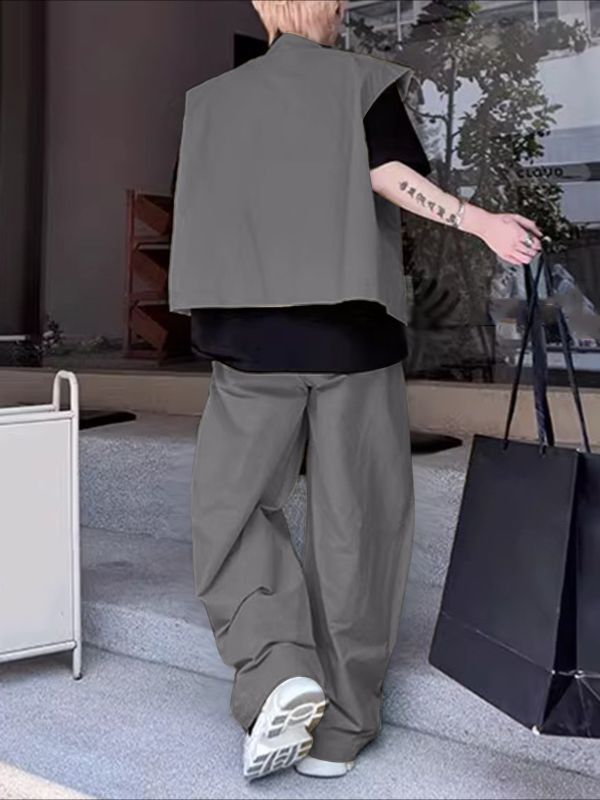 Men's Solid Lapel Drawstring Two Pieces Outfit SKUL31923