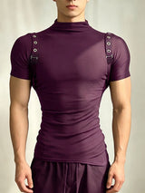 Men's Techwear Slim Fit High Stretch Mock Neck Short Sleeve T-shirt SKUL64086
