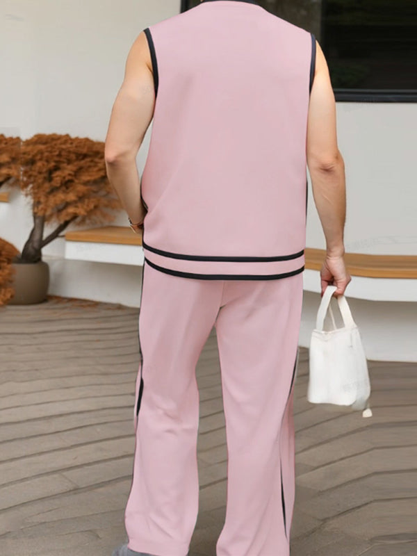 Mens Bold Stripe Color-Block Two Pieces Outfit SKUL15588