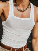 Mens Solid Color Square Neck Sleeveless Tank SKUL06412