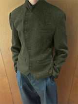 Men's Solid Color Slant Placket Casual Long Sleeve Jacket SKUL29764