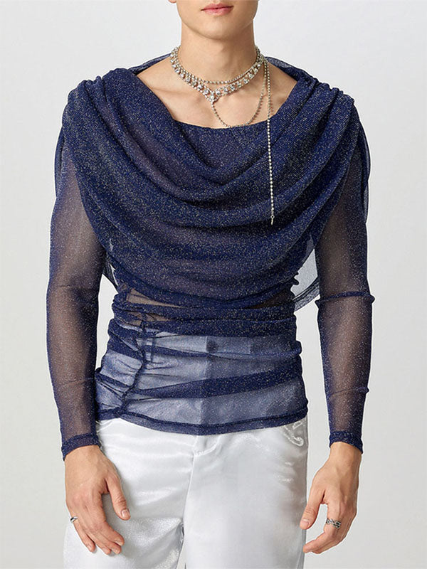 Mens Shimmer Sheer Hooded Long-Sleeve T-Shirt SKUK84560