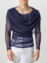 Mens Shimmer Sheer Hooded Long-Sleeve T-Shirt SKUK84560