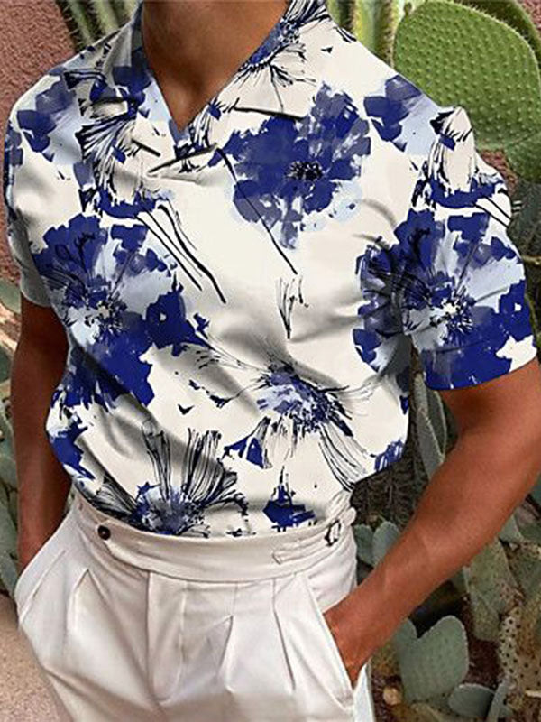 Mens Floral Print Collar Short Sleeve Shirt SKUK68888