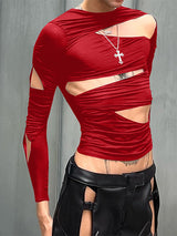 Mens Cut-Out Hollow-Out Long Sleeve T-Shirt SKUK92613