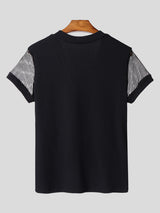 Mens Sheer Mesh Patchwork Knit Short Sleeve T-Shirt SKUL16800