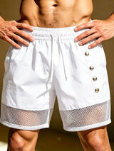 Men's Streetwear Button Decor Mesh Splicing Short SKUL63637