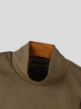 Men's Avant-Garde Buckle Strap Cape Overlay Asymmetric Hem Long Sleeve Mock Neck T-shirt SKUL82399