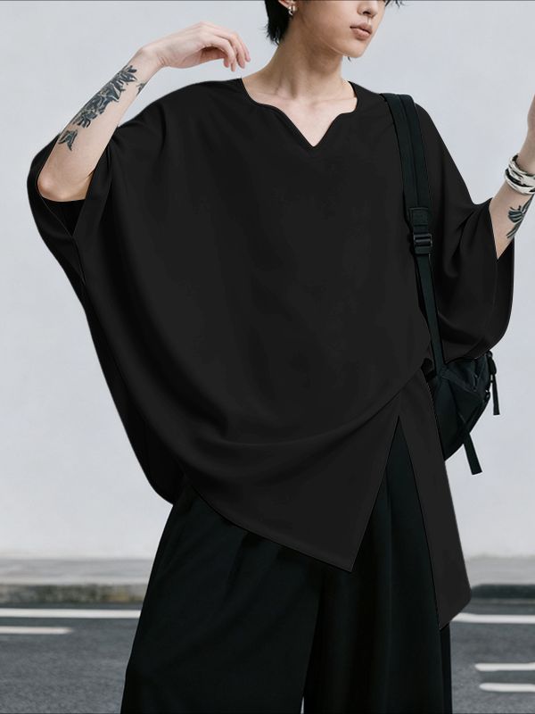 Men's Solid Color Split 3/4 Length Sleeve T-Shirt SKUL39756