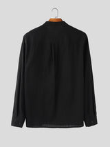 Men's Solid Color Textured Striped Long Sleeve Shirt SKUL31705