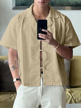Mens Casual Drawstring Short Sleeve Shirt SKUL08520